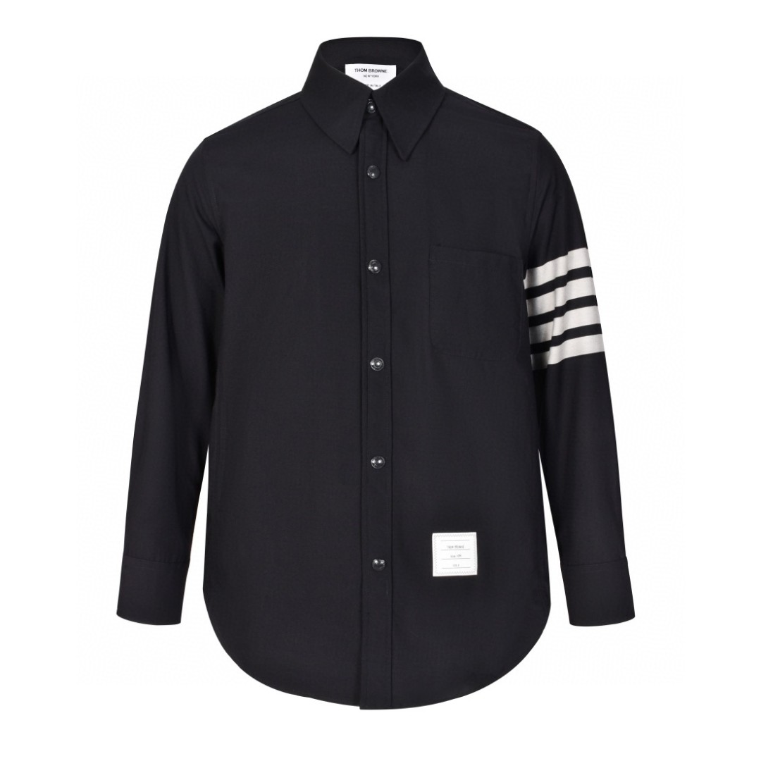THOM BROWNE 袖子四杠条纹 羊毛单排扣衬衫 长袖 外套 黑色 MJO05-5A06-146