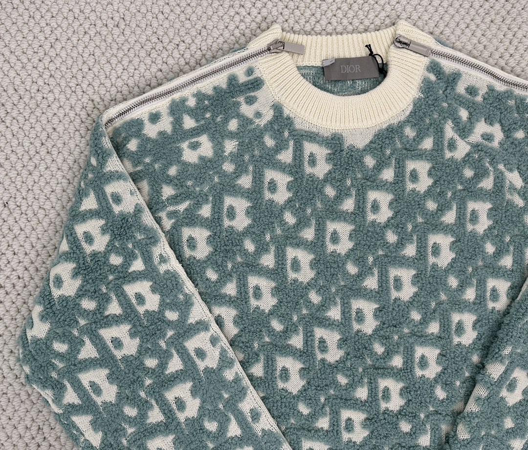 DIOR 迪奥 提花字母logo拉链设计毛衣 长袖 绿色 493M635AT847-C086