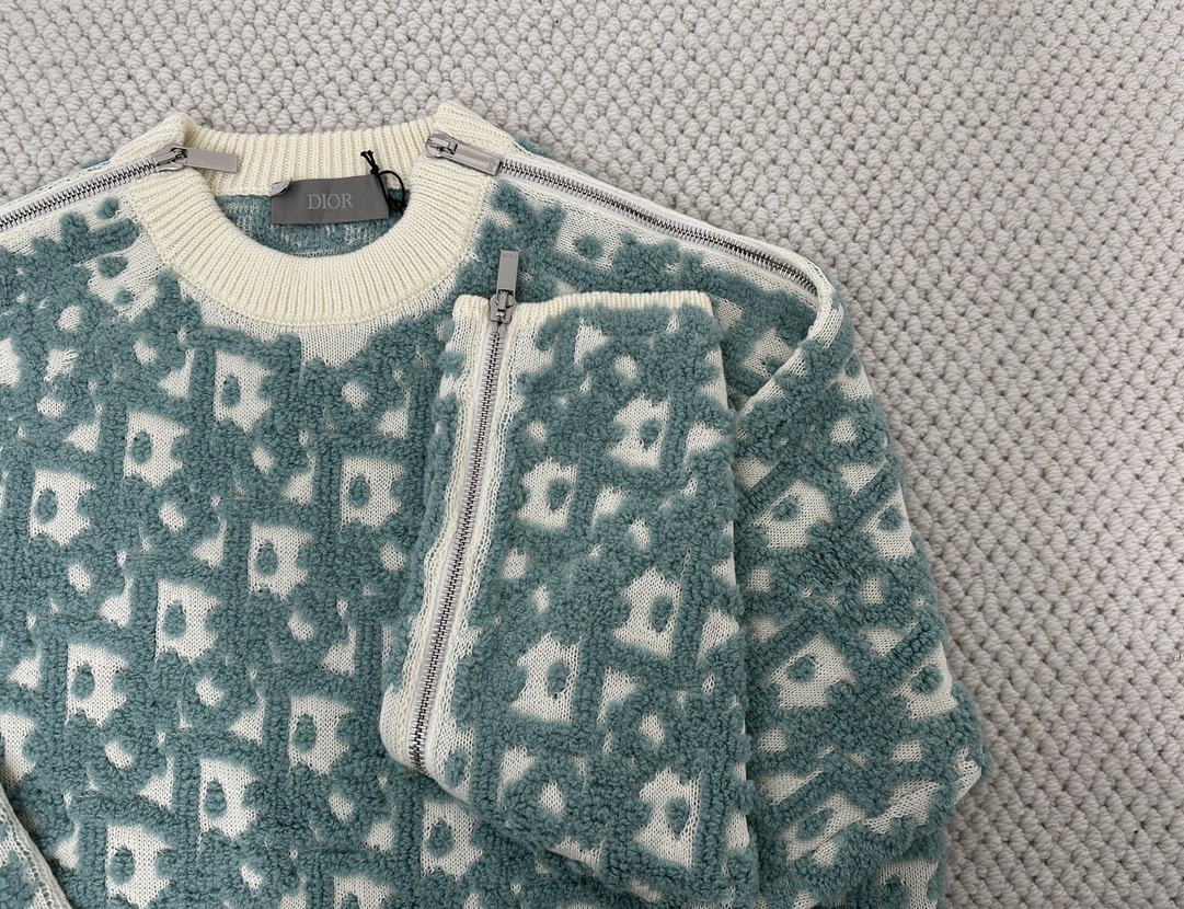 DIOR 迪奥 提花字母logo拉链设计毛衣 长袖 绿色 493M635AT847-C086