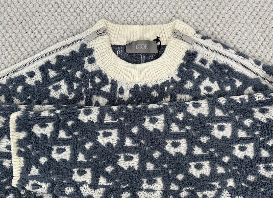 DIOR 迪奥 提花字母logo拉链设计毛衣 长袖 白色 493M635AT847-C085