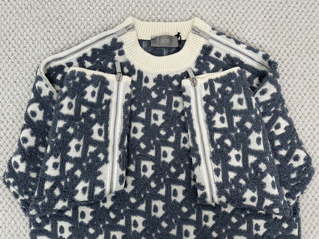 DIOR 迪奥 提花字母logo拉链设计毛衣 长袖 白色 493M635AT847-C085