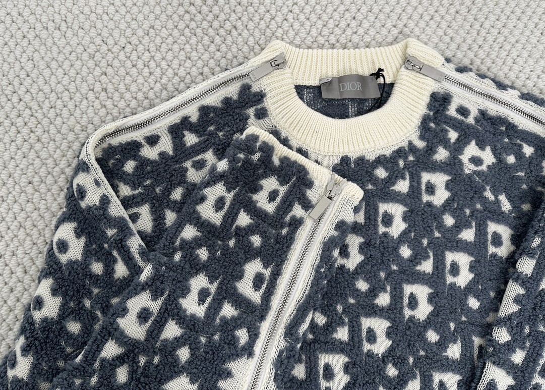 DIOR 迪奥 提花字母logo拉链设计毛衣 长袖 白色 493M635AT847-C085