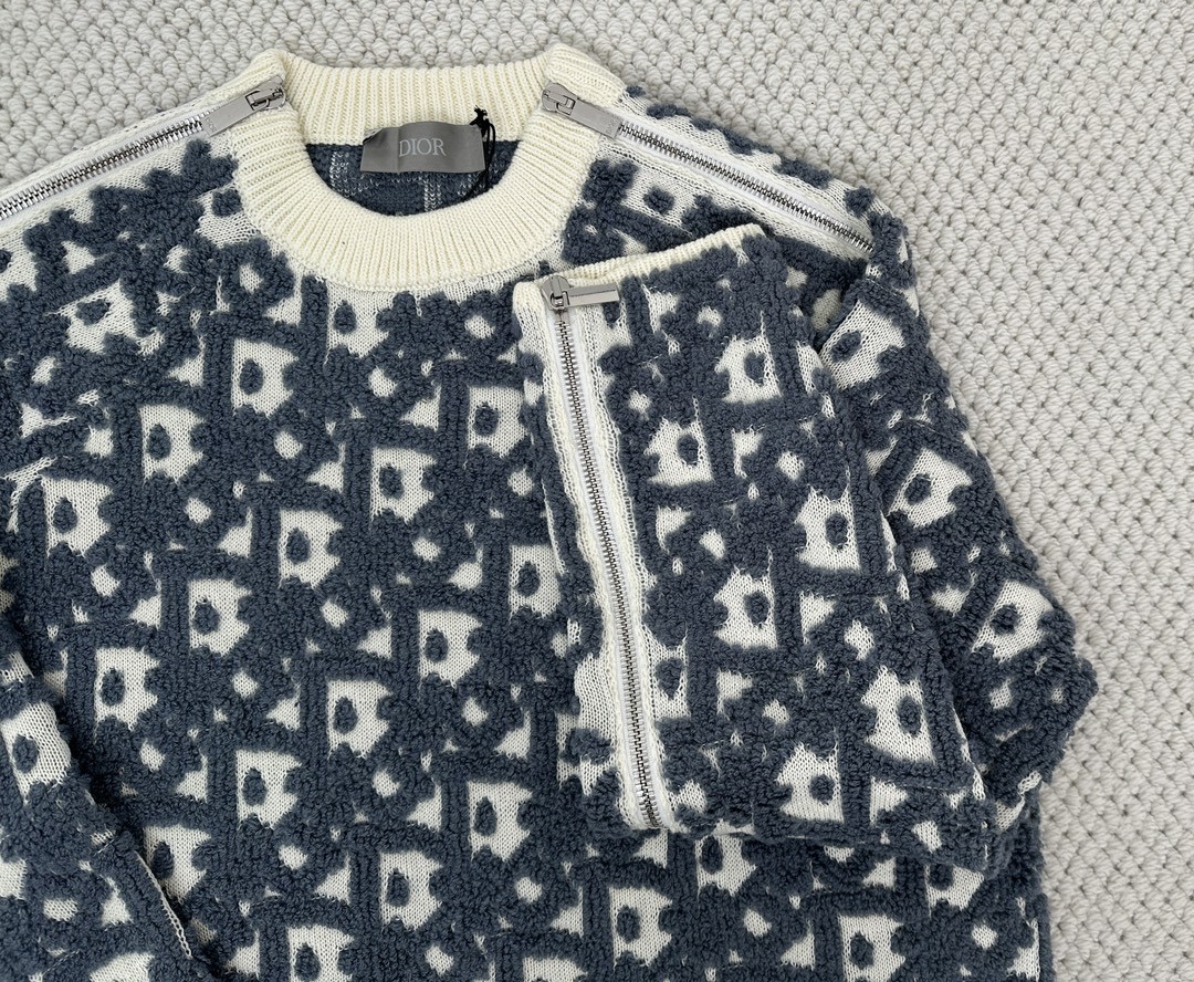 DIOR 迪奥 提花字母logo拉链设计毛衣 长袖 白色 493M635AT847-C085