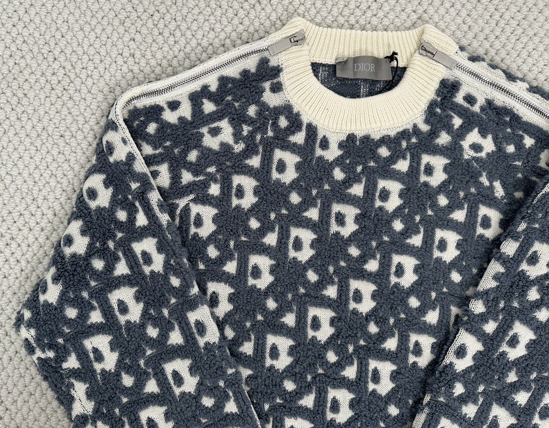 DIOR 迪奥 提花字母logo拉链设计毛衣 长袖 白色 493M635AT847-C085