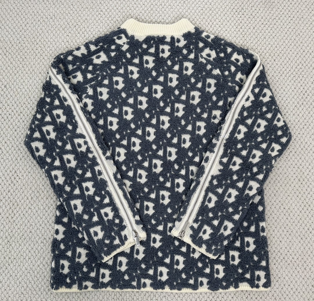 DIOR 迪奥 提花字母logo拉链设计毛衣 长袖 白色 493M635AT847-C085