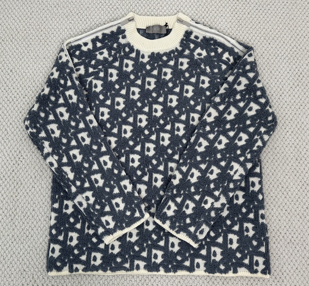 DIOR 迪奥 提花字母logo拉链设计毛衣 长袖 白色 493M635AT847-C085