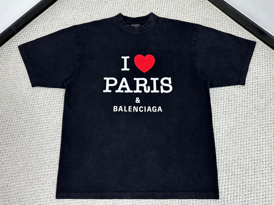 Balenciaga 巴黎世家 爱心字母logo印花短袖 T恤 夏季 黑色 764235TRVU91041