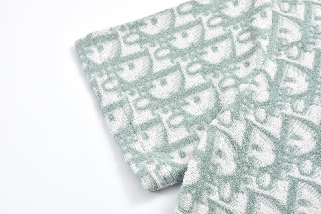 DIOR 迪奥 毛巾棉logo满印短袖 圆领 T恤 夏季 绿色 483J646A0906-C186