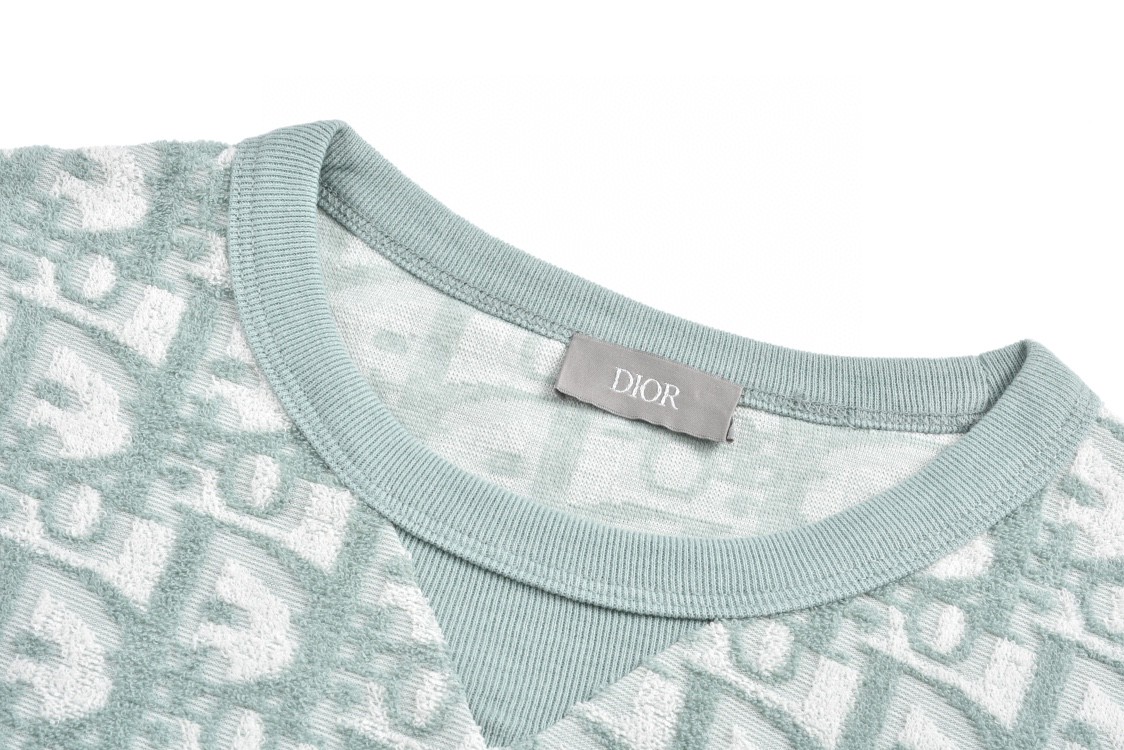 DIOR 迪奥 毛巾棉logo满印短袖 圆领 T恤 夏季 绿色 483J646A0906-C186