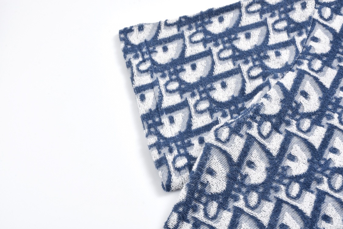 DIOR 迪奥 毛巾棉logo满印短袖 圆领 T恤 夏季 蓝色 483J646A0906-C185