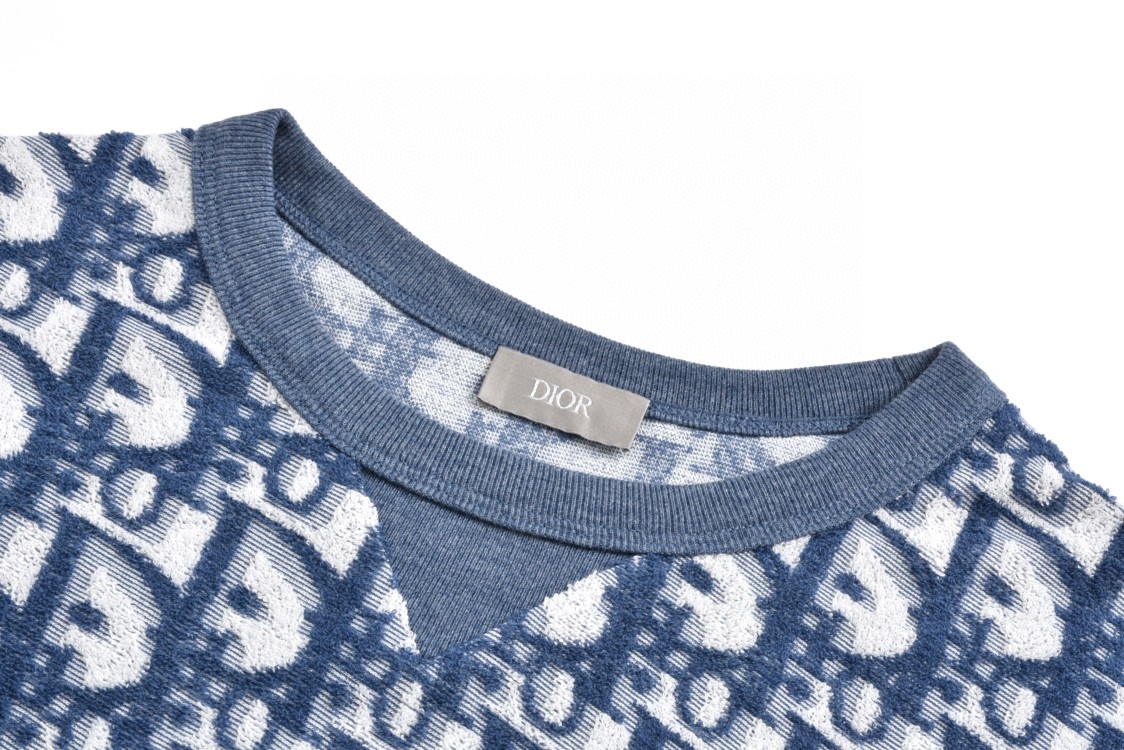 DIOR 迪奥 毛巾棉logo满印短袖 圆领 T恤 夏季 蓝色 483J646A0906-C185