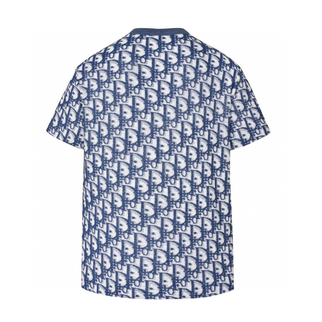 DIOR 迪奥 毛巾棉logo满印短袖 圆领 T恤 夏季 蓝色 483J646A0906-C185