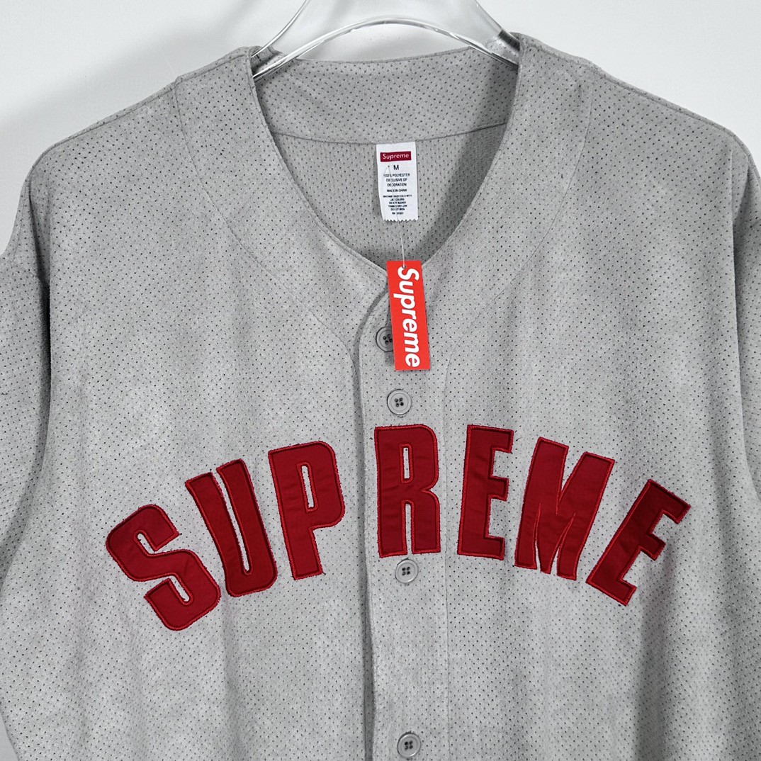Supreme SS24 WEEK13 ULTRASUEDE MESH BASEBALL JERSEY 字母logo麂皮棒球衫 短袖 T恤 黑色 海军蓝 灰色 SUP-SS24-210