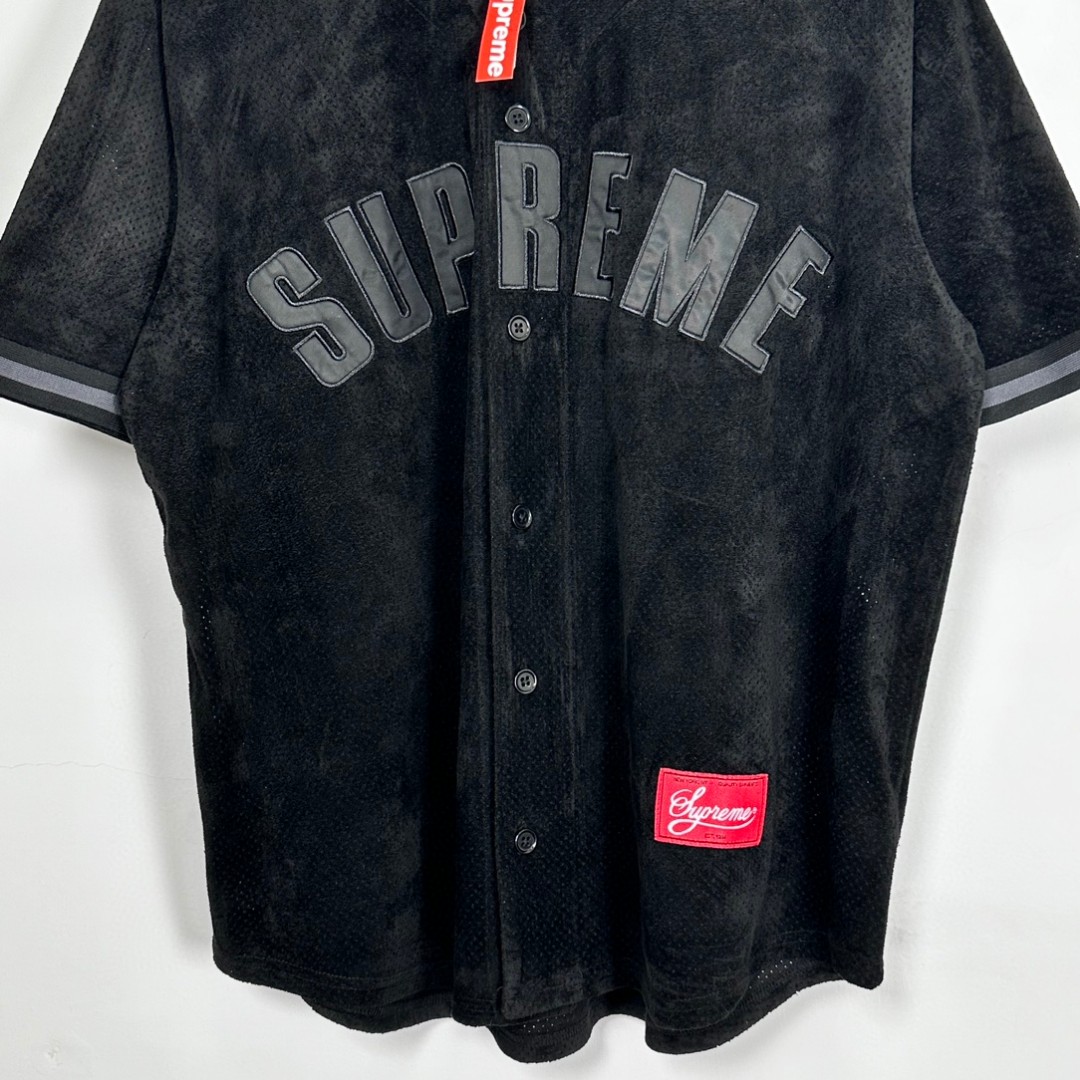Supreme SS24 WEEK13 ULTRASUEDE MESH BASEBALL JERSEY 字母logo麂皮棒球衫 短袖 T恤 黑色 海军蓝 灰色 SUP-SS24-210