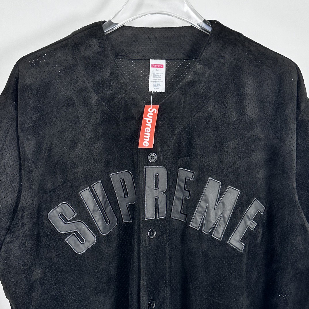 Supreme SS24 WEEK13 ULTRASUEDE MESH BASEBALL JERSEY 字母logo麂皮棒球衫 短袖 T恤 黑色 海军蓝 灰色 SUP-SS24-210