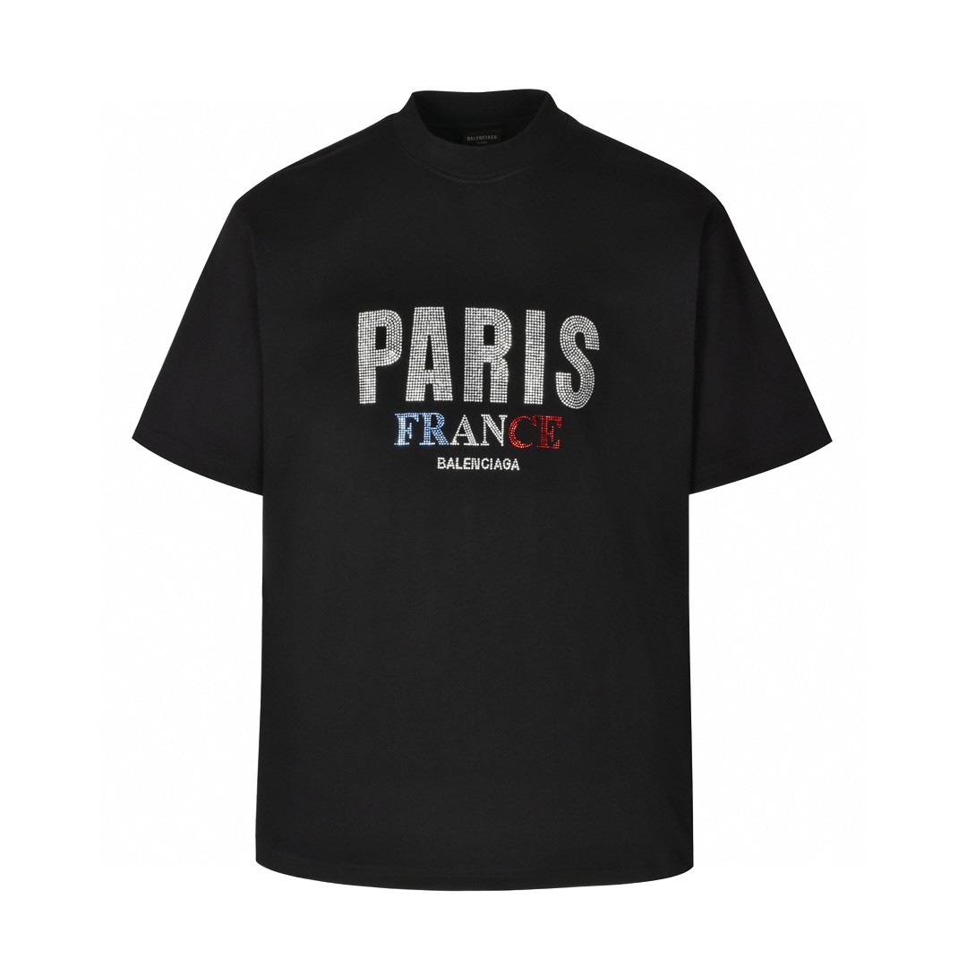 Balenciaga 巴黎世家 水钻字母logo印花短袖 T恤 夏季 黑色 777750TRVL71000