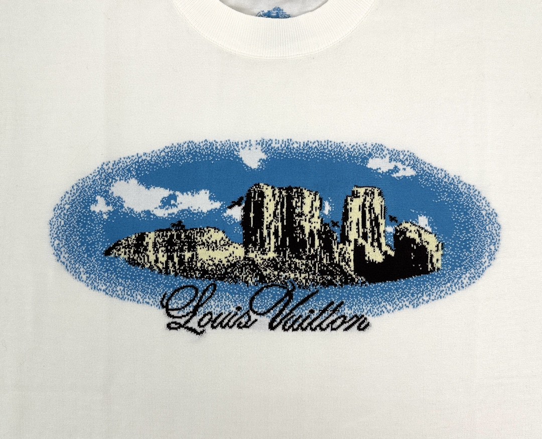 LOUIS VUITTON 路易威登 毛织风景字母logo印花圆领短袖 T恤 白色 1AFXK4