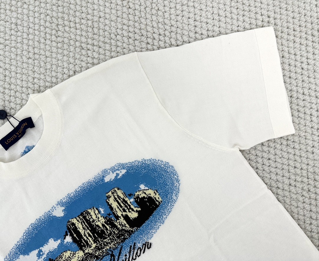 LOUIS VUITTON 路易威登 毛织风景字母logo印花圆领短袖 T恤 白色 1AFXK4