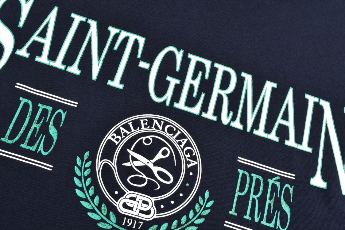 Balenciaga 巴黎世家 剪刀Saint字母logo印花短袖 T恤 夏季 深蓝色 809122TRVP18065