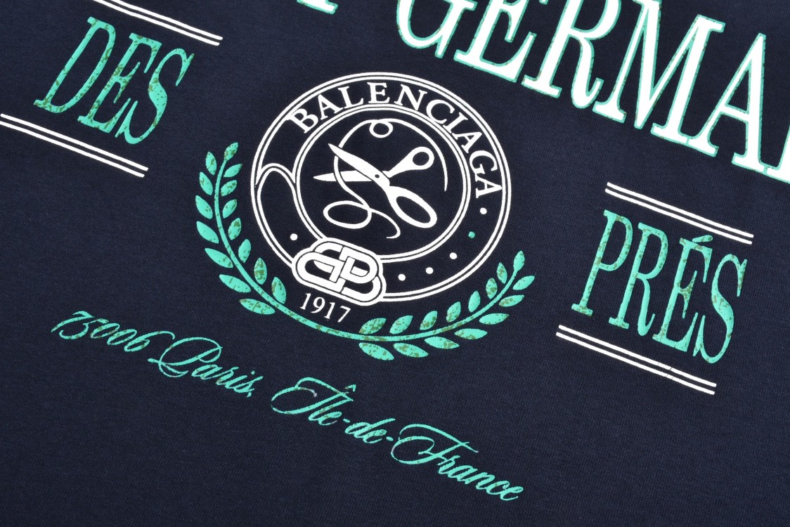 Balenciaga 巴黎世家 剪刀Saint字母logo印花短袖 T恤 夏季 深蓝色 809122TRVP18065