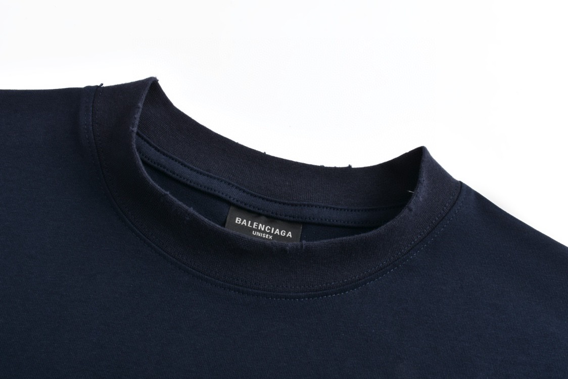 Balenciaga 巴黎世家 剪刀Saint字母logo印花短袖 T恤 夏季 深蓝色 809122TRVP18065