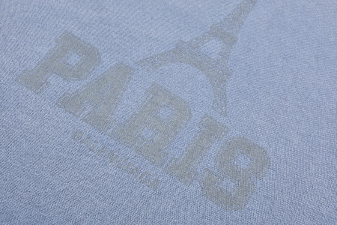 Balenciaga 巴黎世家 巴黎铁塔字母logo印花短袖 T恤 夏季 水洗蓝