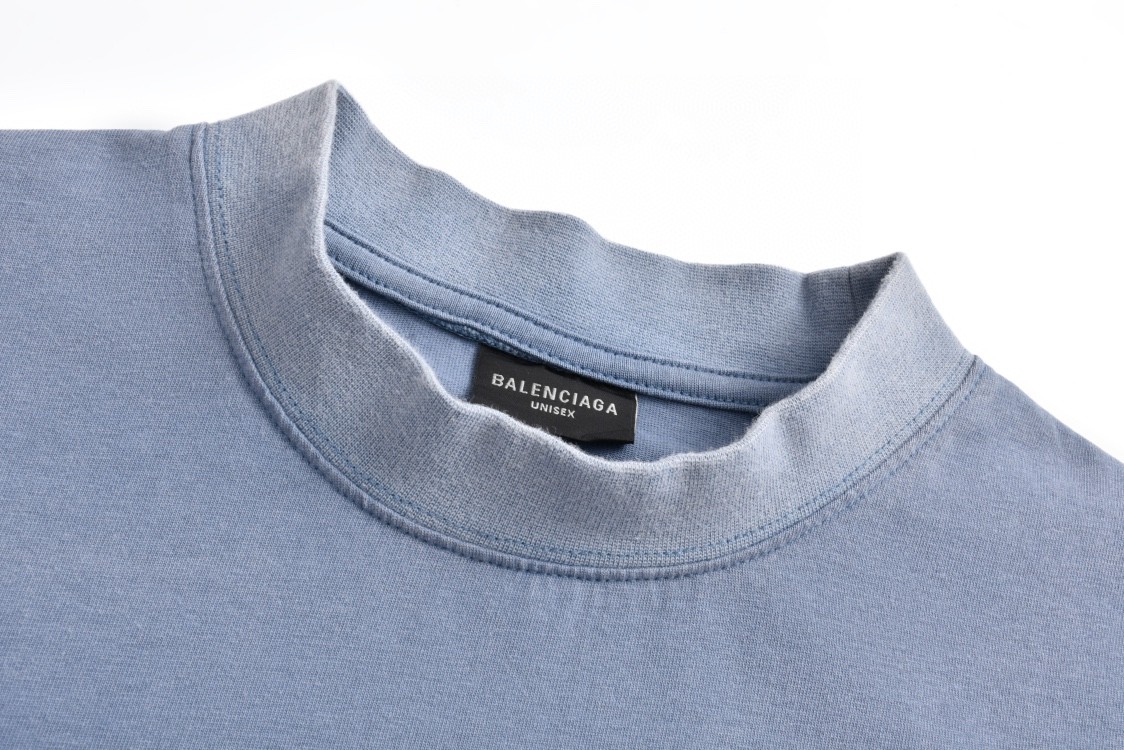 Balenciaga 巴黎世家 巴黎铁塔字母logo印花短袖 T恤 夏季 水洗蓝