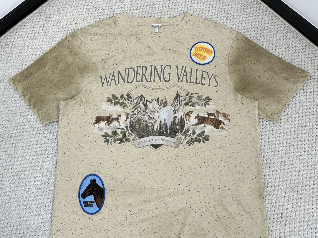 Loewe 罗意威 字母Logo印花圆领 短袖 T恤 夏季 燕麦色 H526Y22XBE-2870