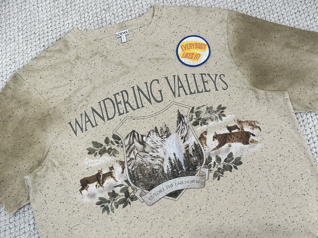 Loewe 罗意威 字母Logo印花圆领 短袖 T恤 夏季 燕麦色 H526Y22XBE-2870