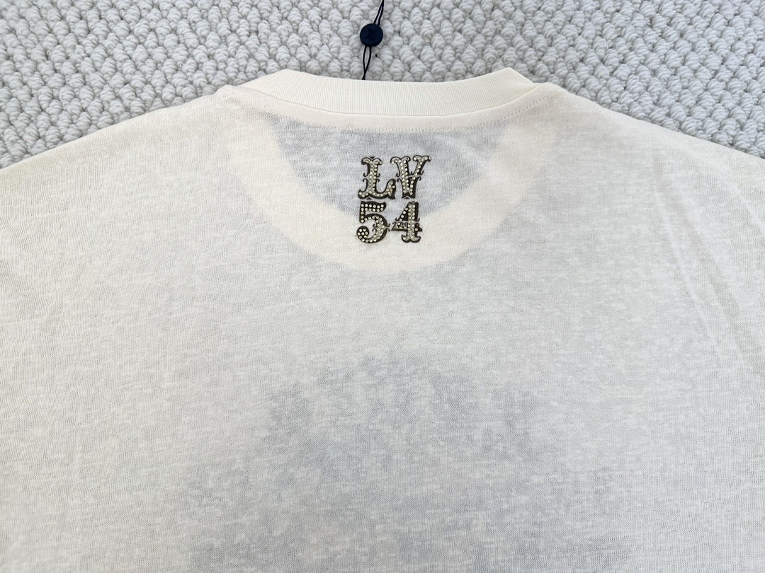LOUIS VUITTON 路易威登 烫钻字母logo印花圆领短袖 T恤 白色 1AFWUR