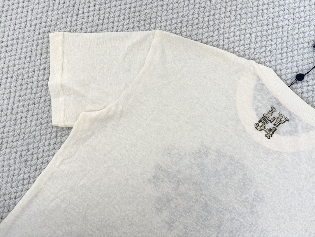 LOUIS VUITTON 路易威登 烫钻字母logo印花圆领短袖 T恤 白色 1AFWUR