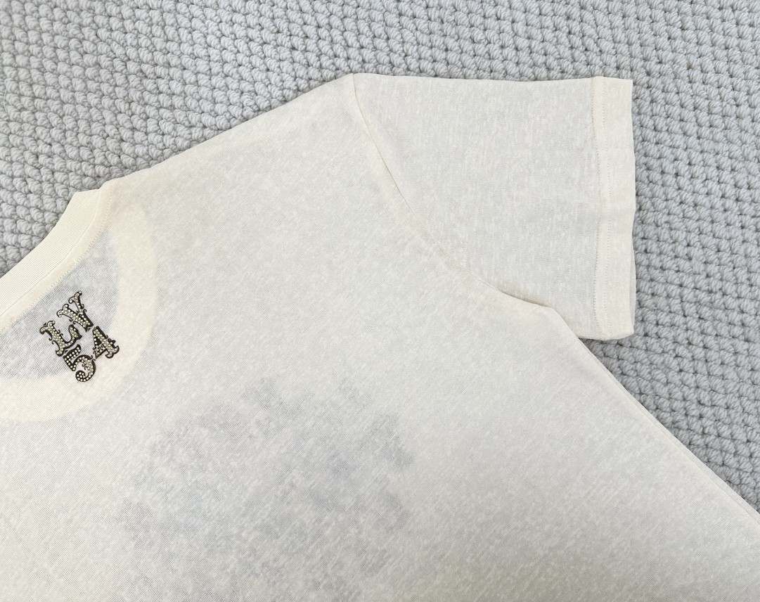 LOUIS VUITTON 路易威登 烫钻字母logo印花圆领短袖 T恤 白色 1AFWUR