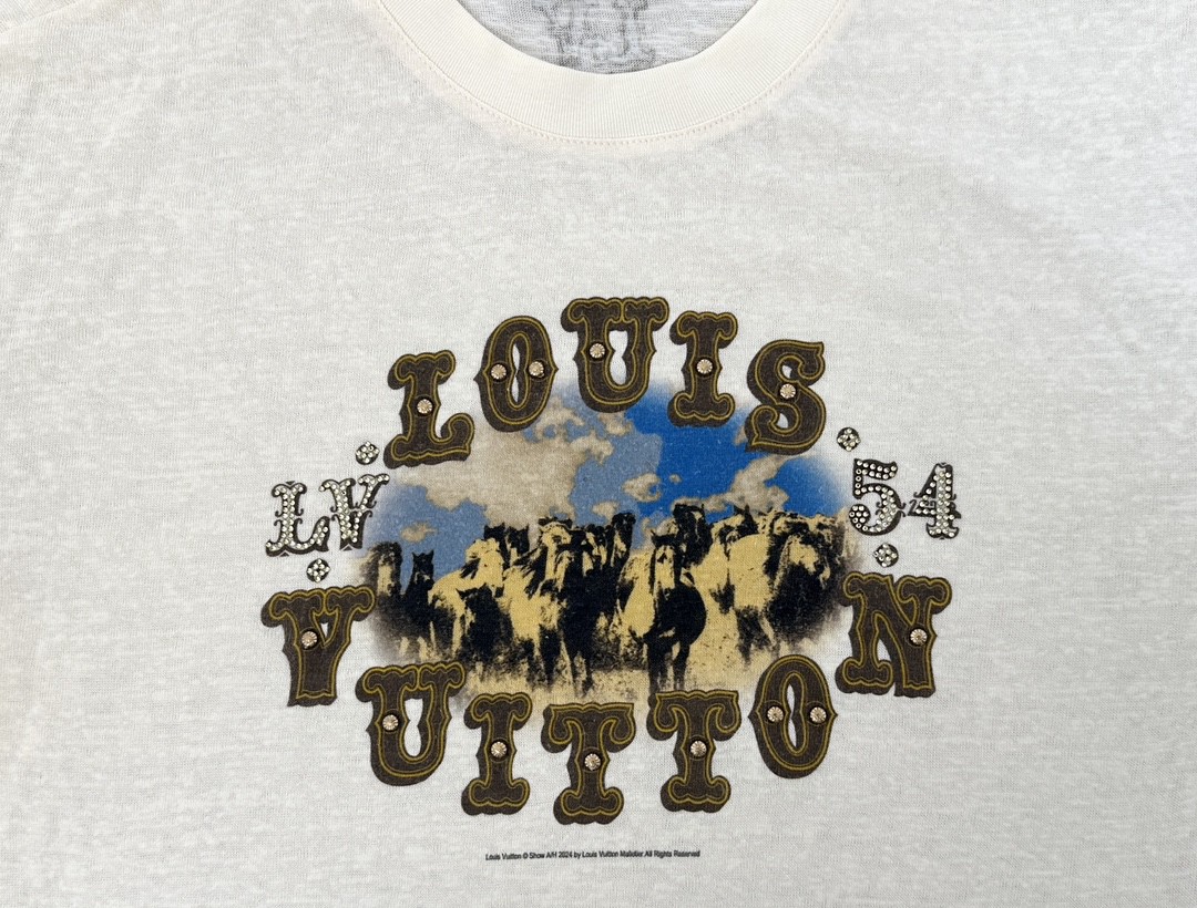 LOUIS VUITTON 路易威登 烫钻字母logo印花圆领短袖 T恤 白色 1AFWUR