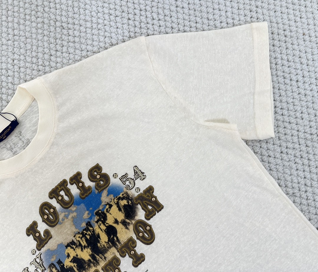 LOUIS VUITTON 路易威登 烫钻字母logo印花圆领短袖 T恤 白色 1AFWUR