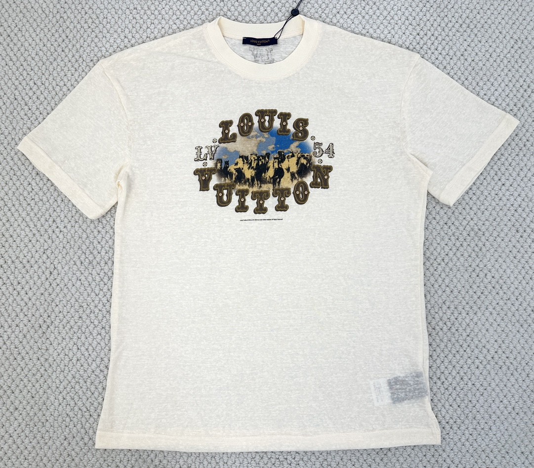 LOUIS VUITTON 路易威登 烫钻字母logo印花圆领短袖 T恤 白色 1AFWUR