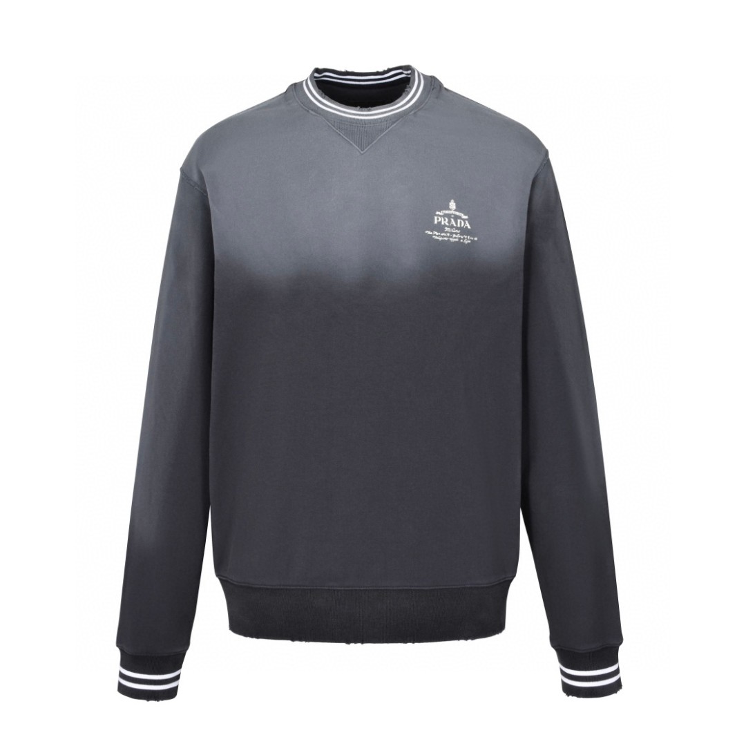PRADA 普拉达 水洗渐变字母logo印花卫衣 圆领 长袖 蓝色 UJL69B-15CA-F0008-S-OOO