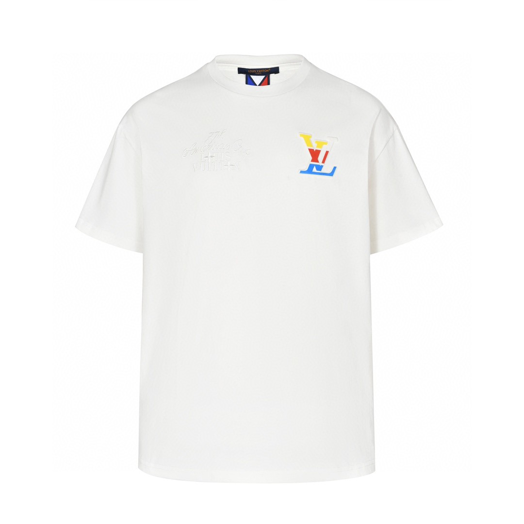 LOUIS VUITTON 路易威登 美洲杯浮雕logo字母刺绣圆领短袖 T恤 白色 1AFVUX