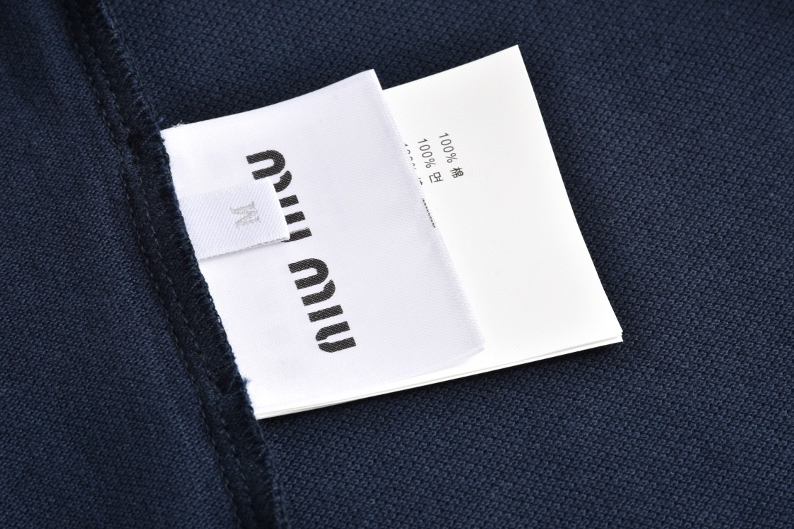 MIU MIU 缪缪 小字母刺绣Polo衫 长袖 蓝色 