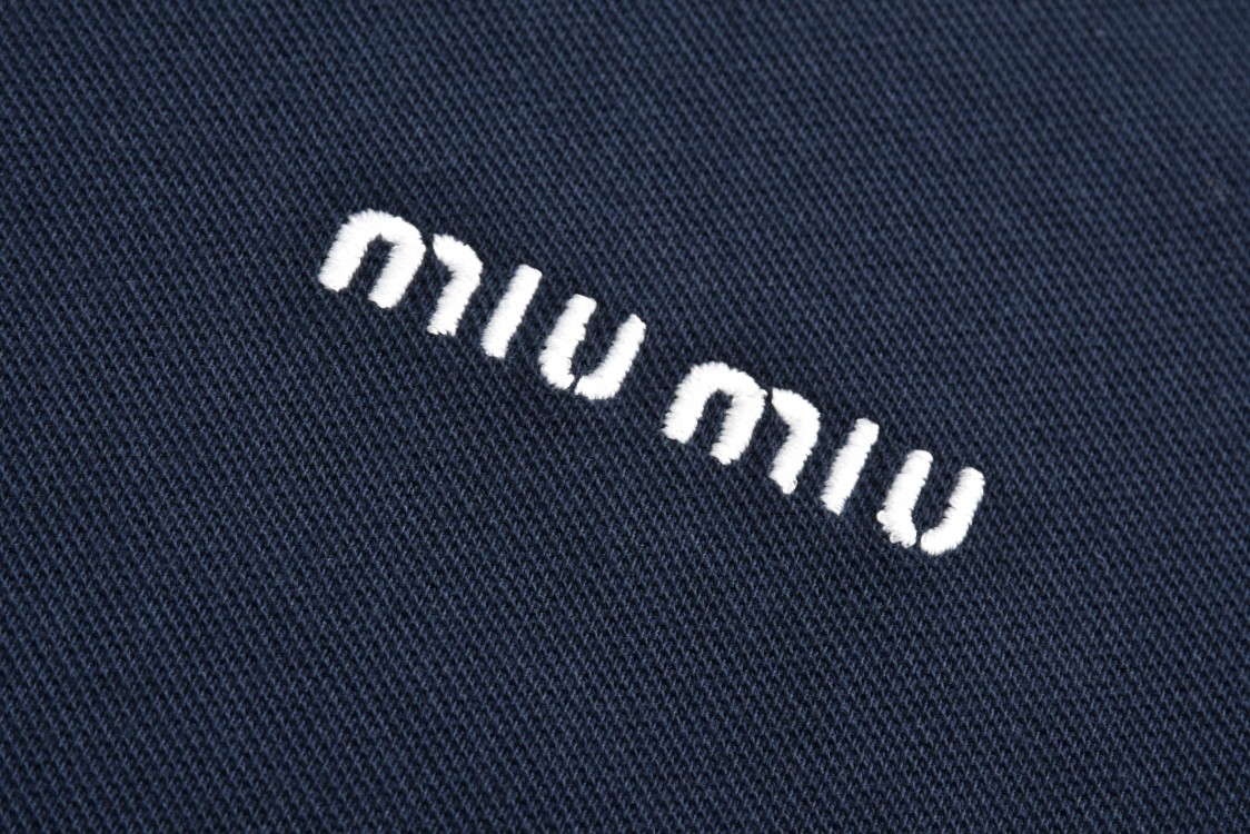 MIU MIU 缪缪 小字母刺绣Polo衫 长袖 蓝色 