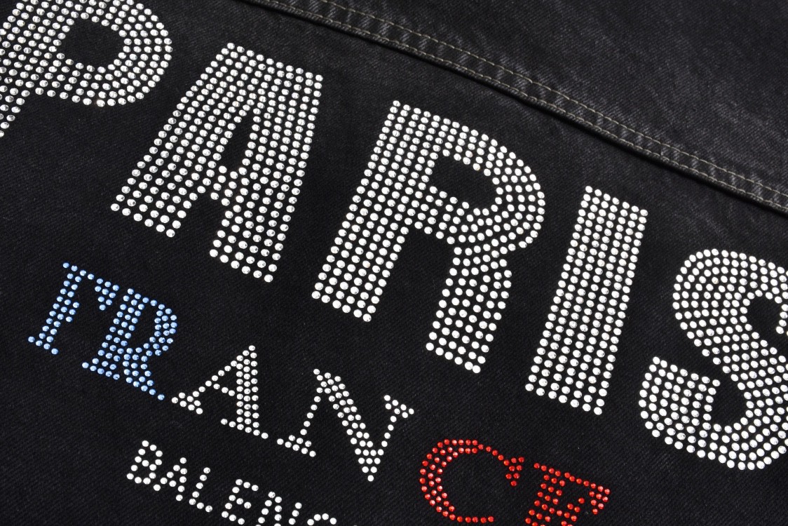 Balenciaga 巴黎世家 后背彩色烫钻牛仔外套 长袖 夹克 秋冬 黑灰色