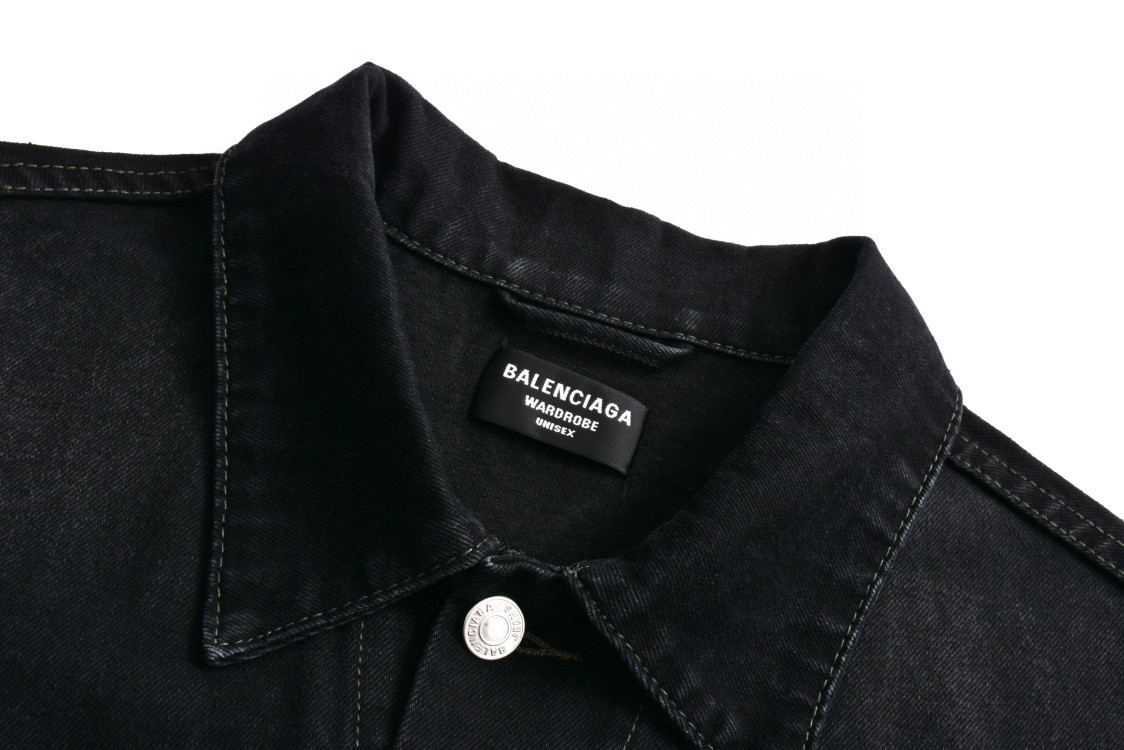 Balenciaga 巴黎世家 后背彩色烫钻牛仔外套 长袖 夹克 秋冬 黑灰色