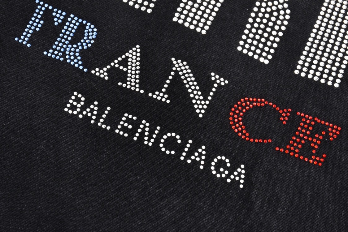 Balenciaga 巴黎世家 后背彩色烫钻牛仔外套 长袖 夹克 秋冬 黑灰色