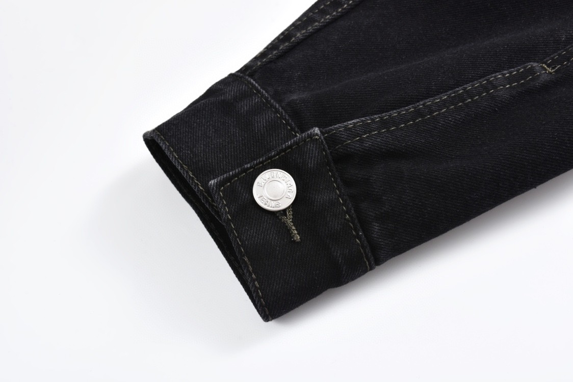 Balenciaga 巴黎世家 后背彩色烫钻牛仔外套 长袖 夹克 秋冬 黑灰色