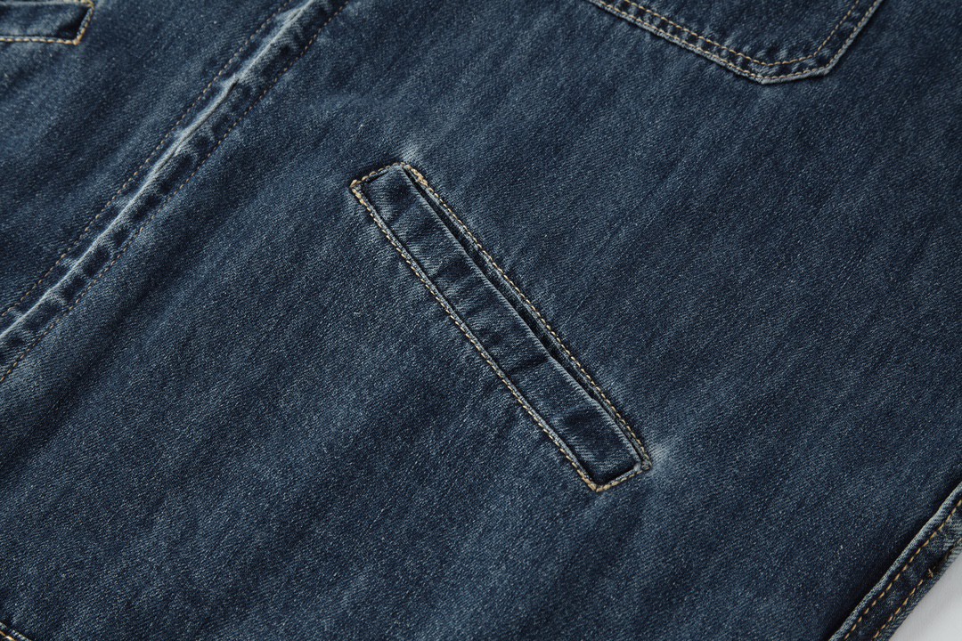 PRADA 普拉达 纯色logo徽标拉链工装牛仔外套 长袖 夹克 蓝色 GEB255-14PW-F0008-SOOO