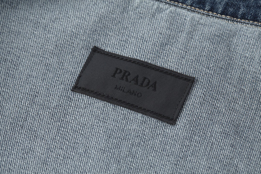 PRADA 普拉达 纯色logo徽标拉链工装牛仔外套 长袖 夹克 蓝色 GEB255-14PW-F0008-SOOO
