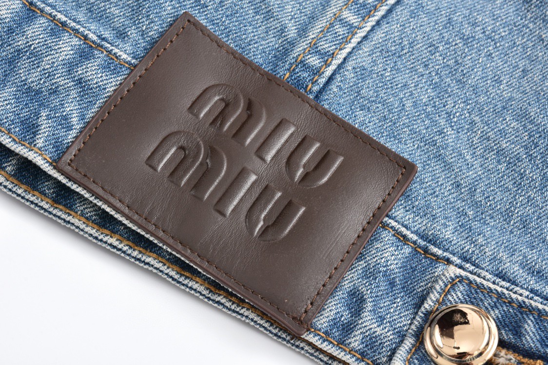 MIU MIU 缪缪 字母刺绣徽标牛仔外套 夹克 长袖 蓝色 GWB195-1373-F0076-S-OOO