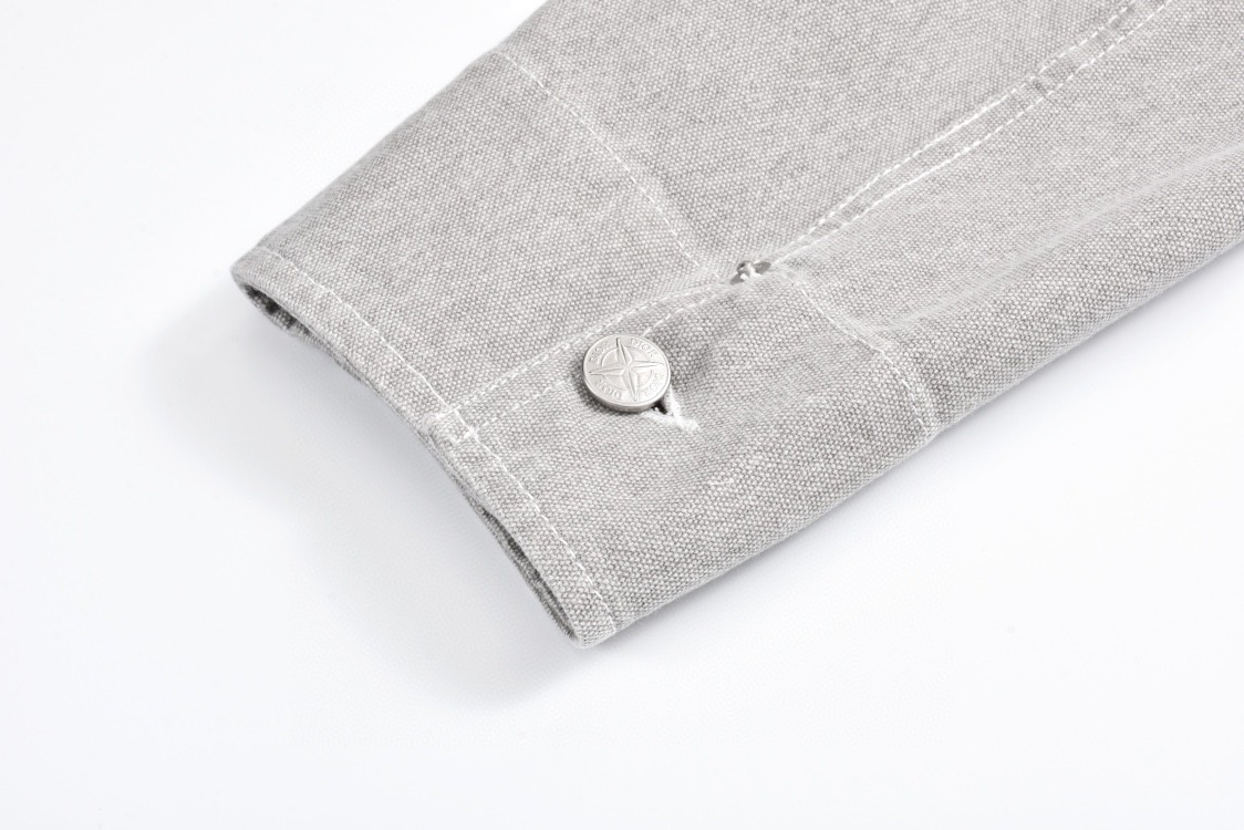 DIOR 迪奥 STONE ISLAND 石头岛联名 贴皮口袋牛仔外套 衬衫 长袖 浅灰色