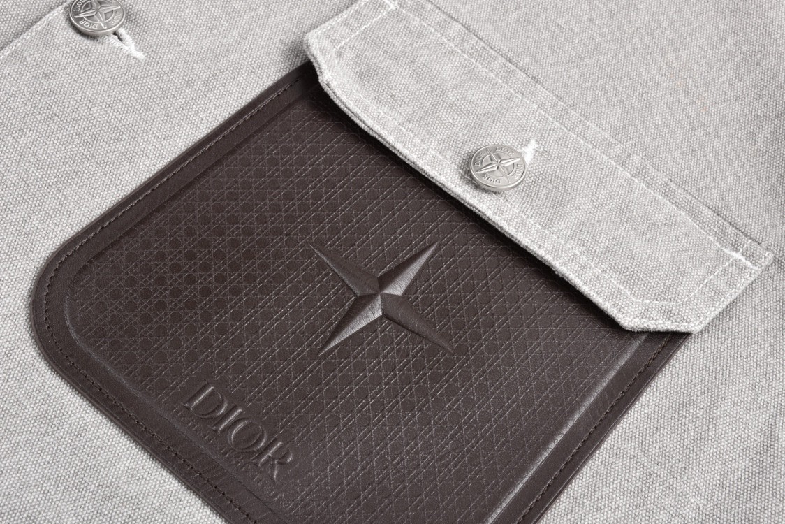 DIOR 迪奥 STONE ISLAND 石头岛联名 贴皮口袋牛仔外套 衬衫 长袖 浅灰色