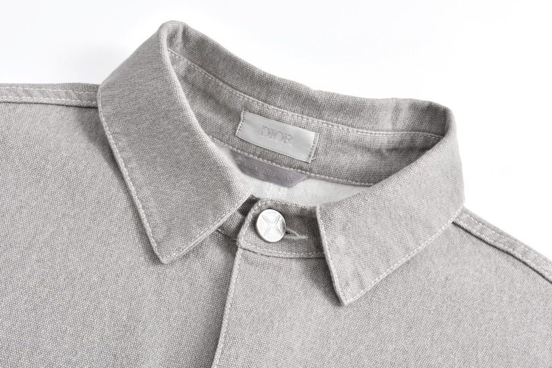 DIOR 迪奥 STONE ISLAND 石头岛联名 贴皮口袋牛仔外套 衬衫 长袖 浅灰色