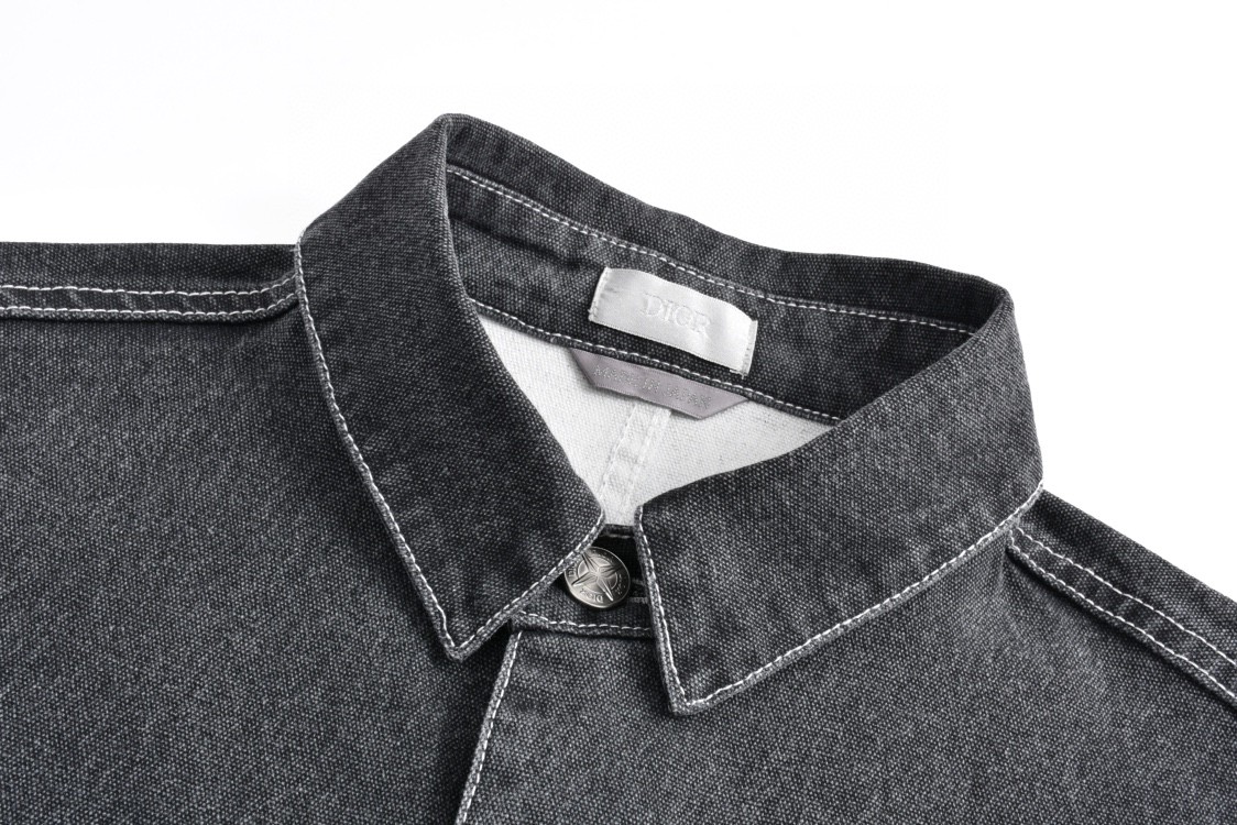 DIOR 迪奥 STONE ISLAND 石头岛联名 贴皮口袋牛仔外套 衬衫 长袖 深灰色 